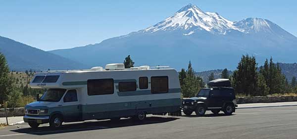 Traveling through northern California, Mount Shasta in the background