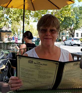 Gwen at lunch in downtown Lodi, California