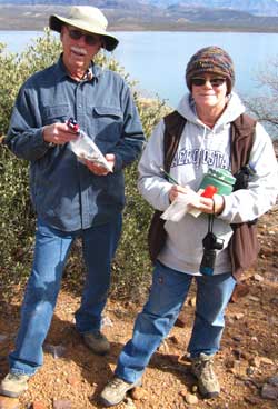 Gwen and Ralph pose with Ralph's first Geocache find