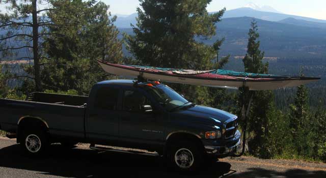 Still experimenting with the kayak racks, Mt. Shasta in the distance
