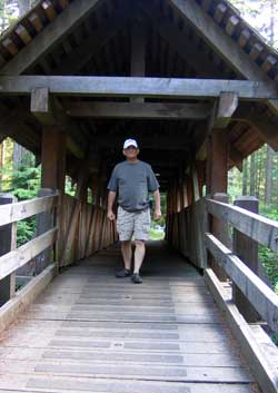 Covered bridge walkway to main campground