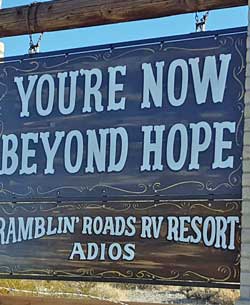 Sign as we leave Hope, Arizona