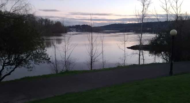 An evening view of the Willamette River in Portland