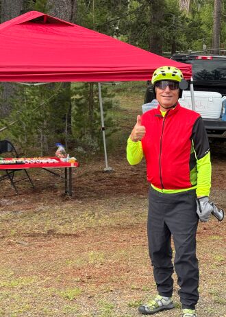 At the rest stop on top of the mountain