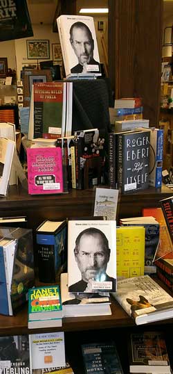 A bookstore display of the Steve Jobs book.