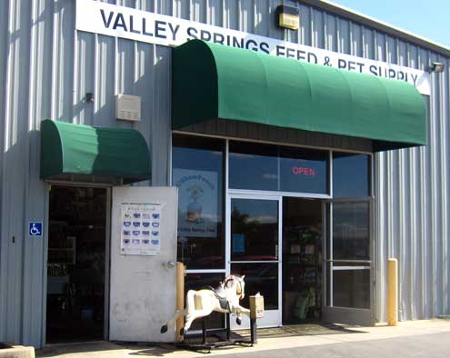Valley Springs Feed store where I got a rubber pelican for Morgan