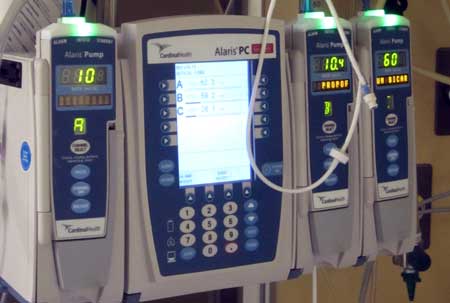 These are infusion pumps which regulate the flow of fluids into his blood