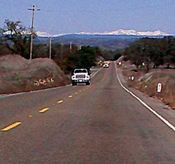 Driving east looking at the Sierra Nevada range
