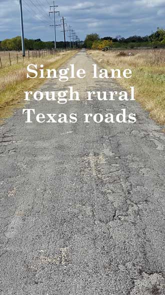 Riding rough single lane Texas roads