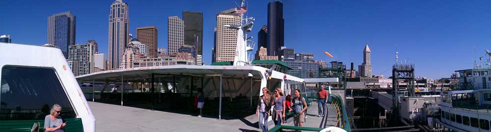 The view of the Seattle skyline from the top of the ferry