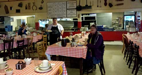 Breakfast at the Samoa Cookhouse, Behind: The four locals who shared our table