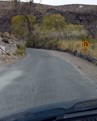 Nevada 267 narrows, Behind: Road construction ahead