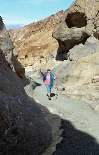 Gwen winding her way through the Mosaic Canyon