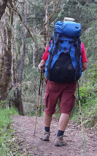 Hiking the Cooper Creek Trail with a pack, Behind, The halfway point