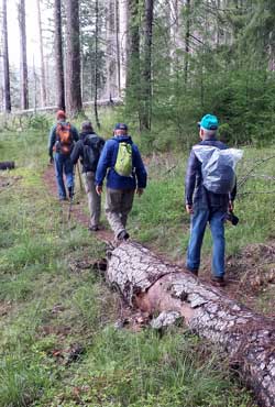 The beginning of a Friends of the Umpqua hike, Behind: Getting instructions before the hike 