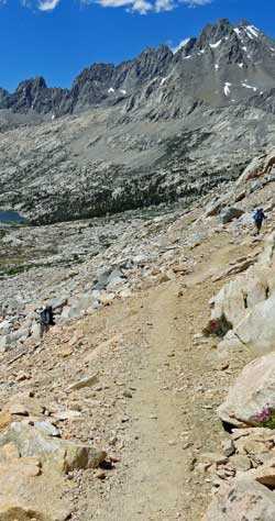 Continue the descent, Behind: campsite beyond Margorie Lake