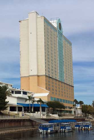 Desert Palms Casino from the Colorado, Behind: The Harrah's Colorado River Beach
