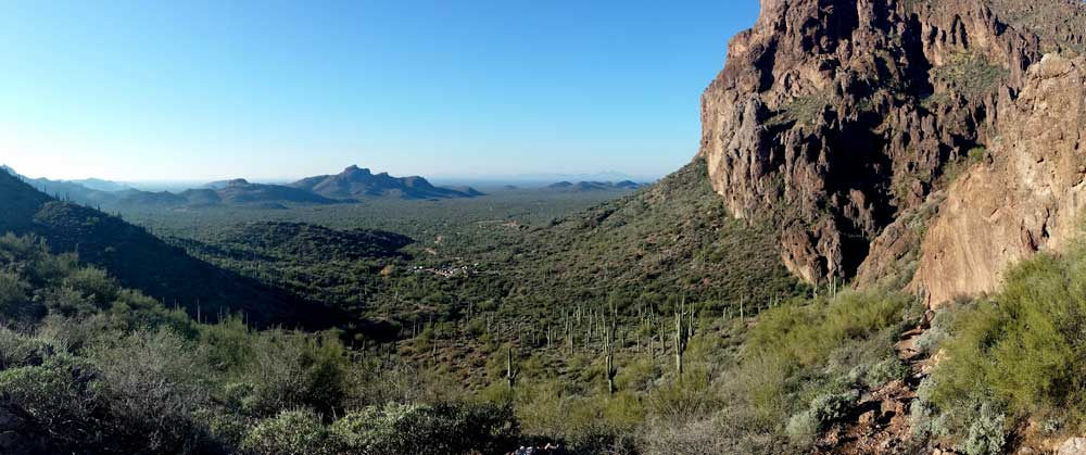 Peralta Trailhead, Behind: Looking into the Superstition Mountains