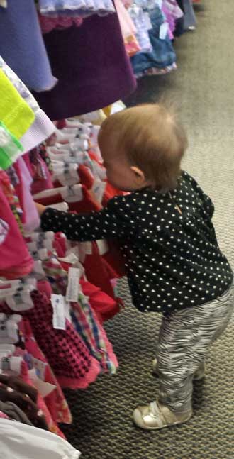 Lucy and Mom are shopping for clothes