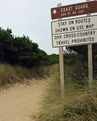 An OHV trail along the coast dunes