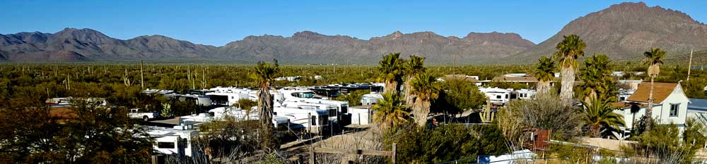 The view of Desert Trails RV Park from the "observation hill".