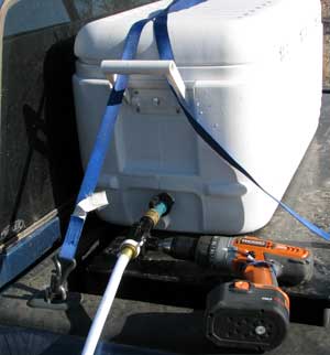 20 - 25 gallons of water stored in an ice chest