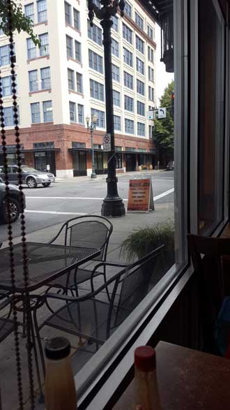 The Pearl District from my Burrito Bar dinner location in downtown Portland