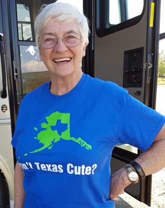 Lynne is proud of the T-shirt she found to torment her Texas friends