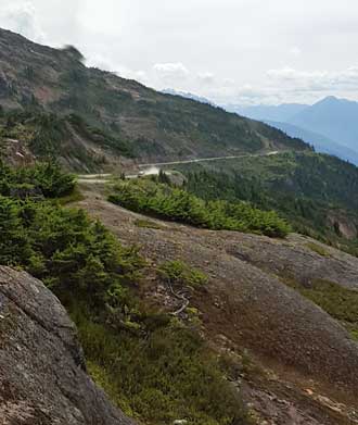 The road climbing to the Salmon glacier