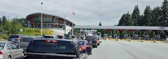 Waiting in line at the Canadian border