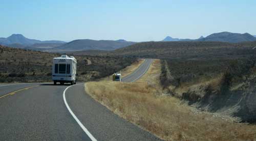 Our little caravan driving toward Big Bend National Park