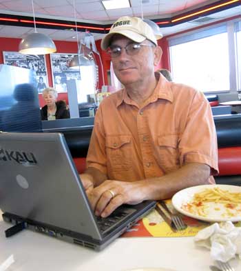 Dale at Steak and Shake getting free WiFi since our system is so unstable.