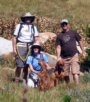 Hiking the Tahoe Rim Trail with my son Ben and his wife Kim, plus dogs Jackson and Amber