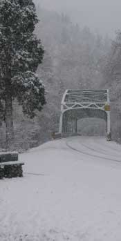 Applegate bridge in a snow storm