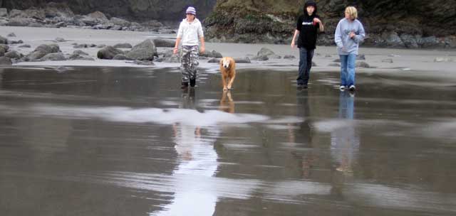 Courtney, Morgan, Dustin and Lesa returning from the tide pools+